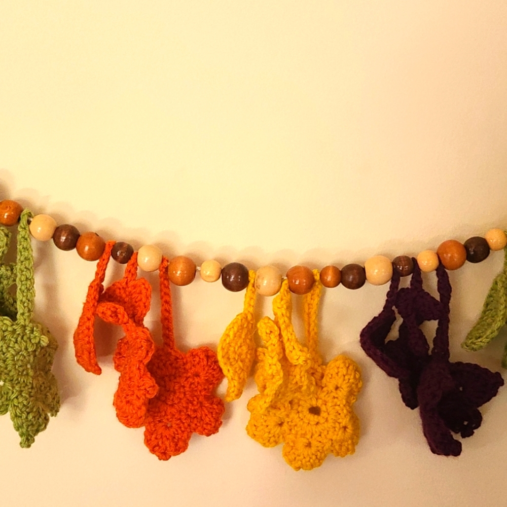 Handmade Crocheted Fall Leaf Trio Garland
